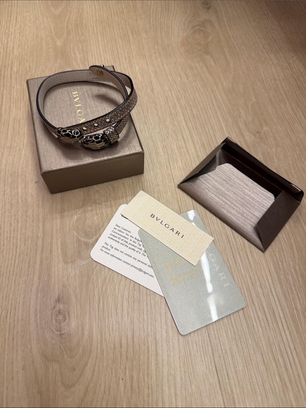 Bulgari Taupe Serpent-Head Double Wrap Bracelet
